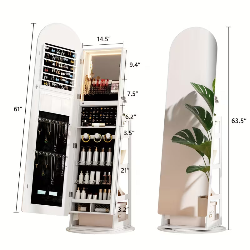 ✨ Specchio a Tutta Lunghezza con LED & Organizer Gioielli 💎💄 – Eleganza e Stile in Ogni Dettaglio🪞