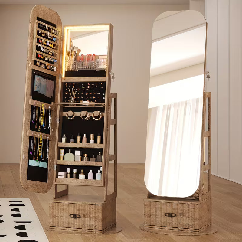 ✨ Specchio a Tutta Lunghezza con LED & Organizer Gioielli 💎💄 – Eleganza e Stile in Ogni Dettaglio🪞