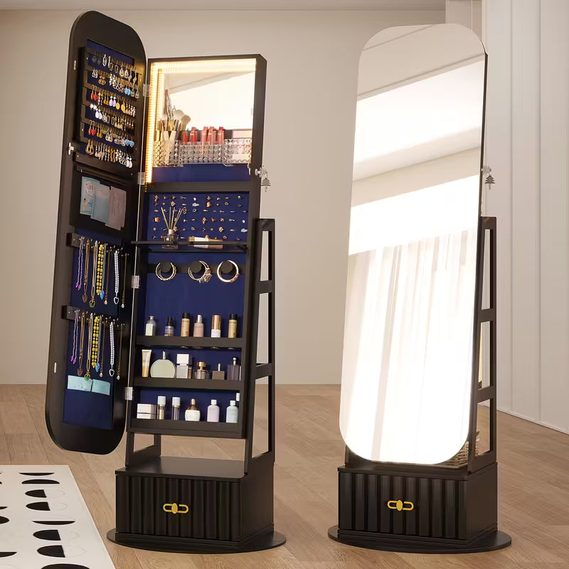 ✨ Specchio a Tutta Lunghezza con LED & Organizer Gioielli 💎💄 – Eleganza e Stile in Ogni Dettaglio🪞