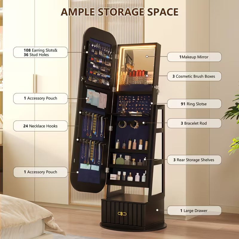 ✨ Specchio a Tutta Lunghezza con LED & Organizer Gioielli 💎💄 – Eleganza e Stile in Ogni Dettaglio🪞