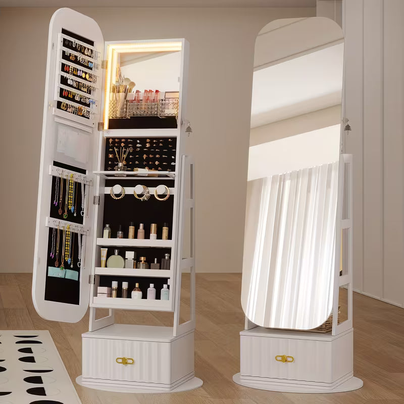 ✨ Specchio a Tutta Lunghezza con LED & Organizer Gioielli 💎💄 – Eleganza e Stile in Ogni Dettaglio🪞