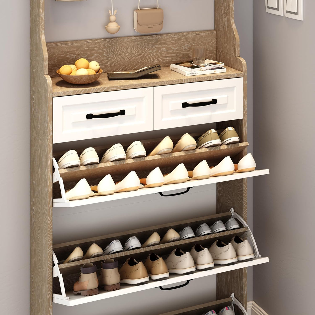 Moderno mobile porta scarpe con 3 cassetti ribaltabili
