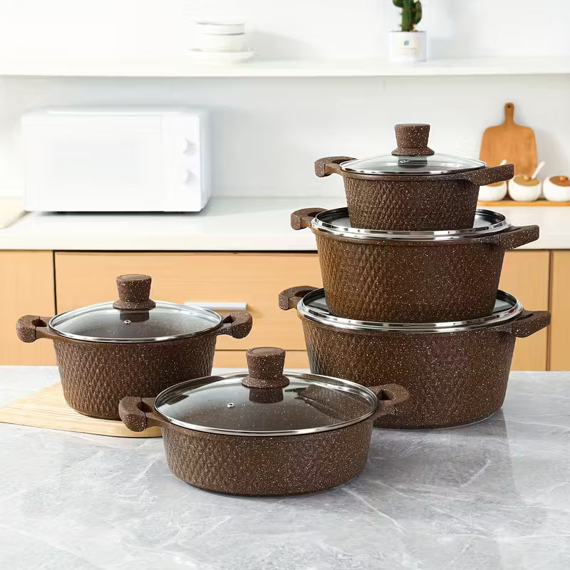 Set di Utensili da Cucina con Pentola e Padella Rivestite in Pietra Maifan