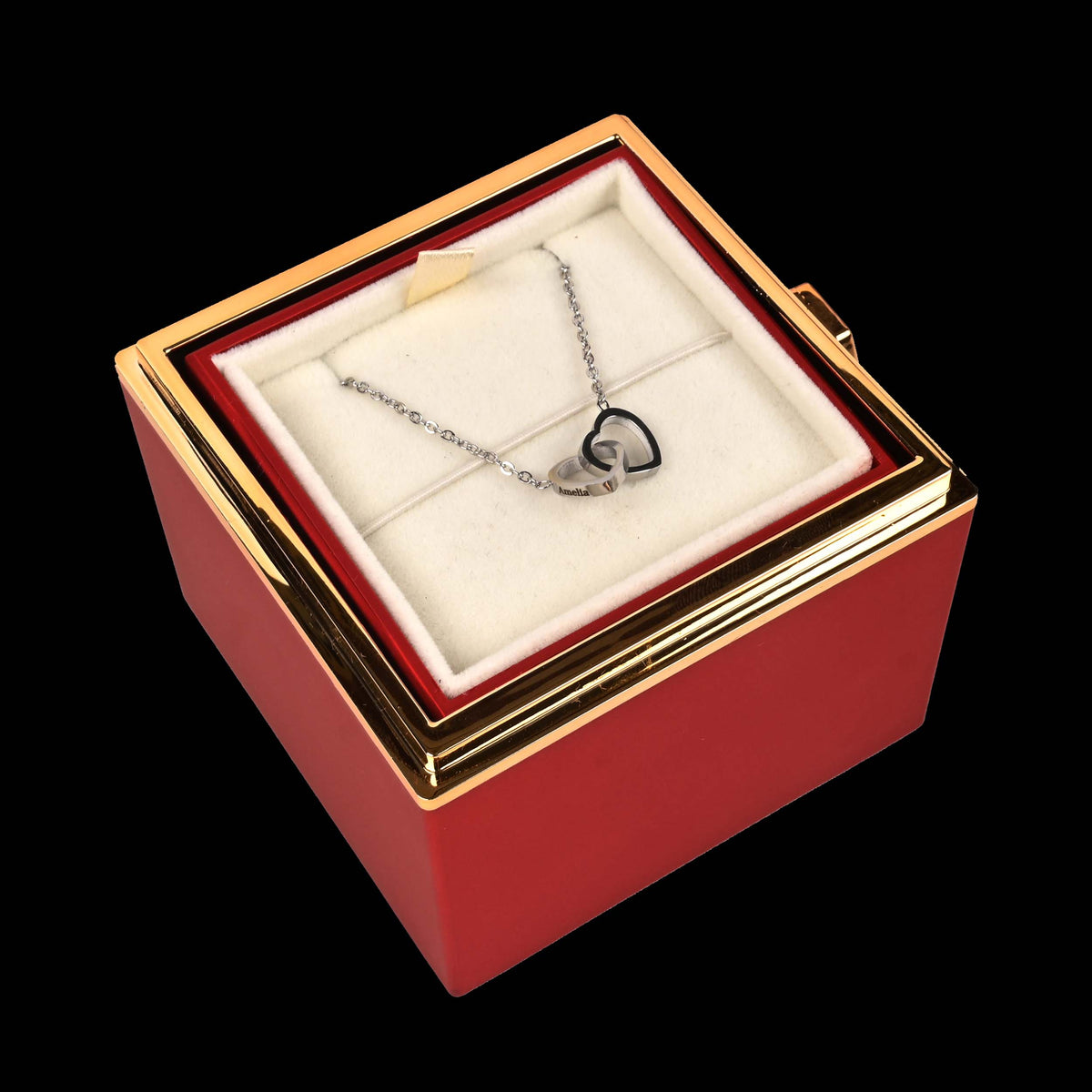 Sparkly Roses Eternal Rose Box - W/ Engraved Necklace & Real Rose