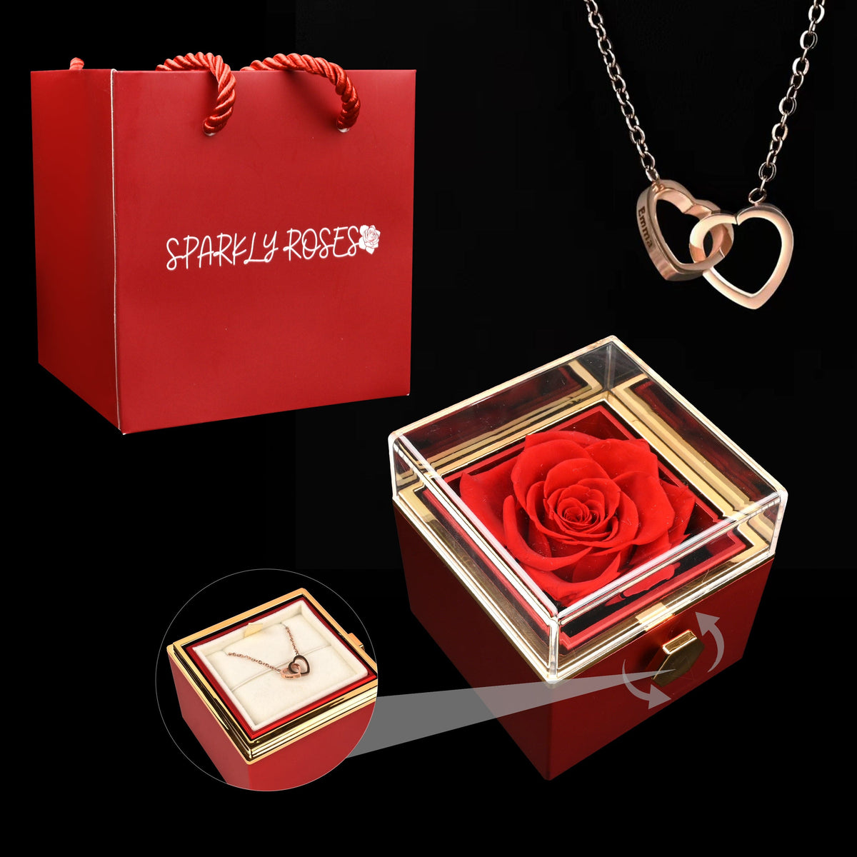 Eternal Rose Box - W/ Engraved Necklace & Real Rose | SPARKLYROSES.COM