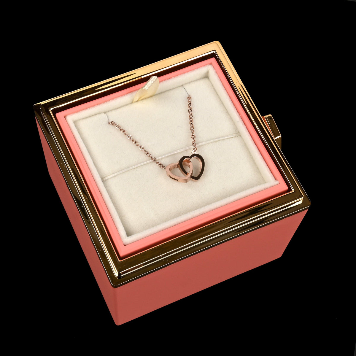 Sparkly Roses Eternal Rose Box - W/ Engraved Necklace & Real Rose
