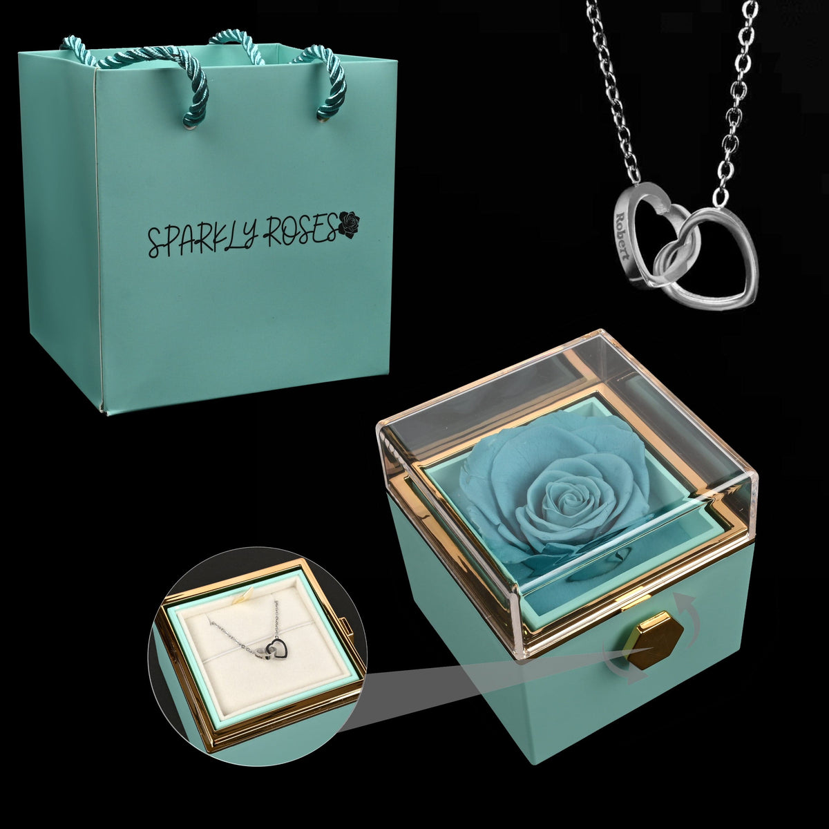 Eternal Rose Box - W/ Engraved Necklace & Real Rose | SPARKLYROSES.COM