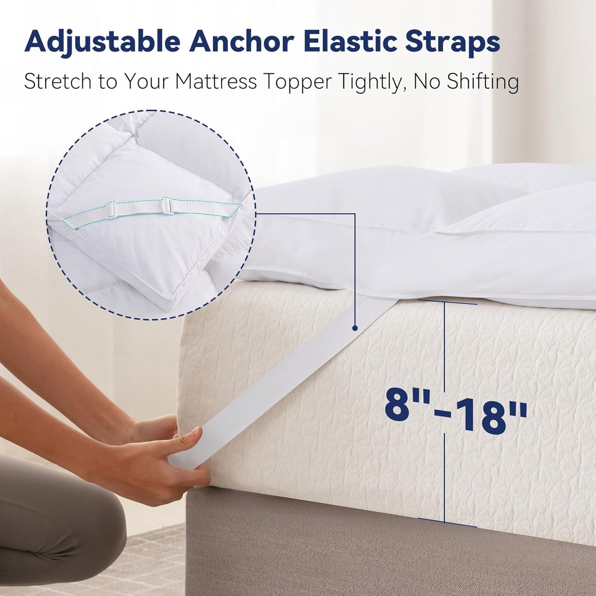 3 Inch White Goose Feather Mattress Topper,Queen Feather Bed Topper,Mattress Cover with Straps,Ultra Soft Pillowtop,100% Cotton Fabric(60”x80”)