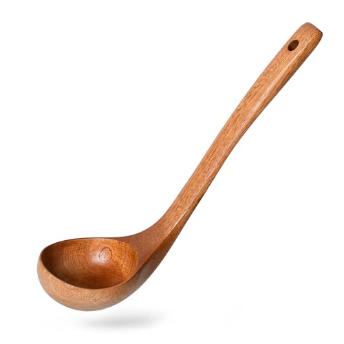 Wooden Soup Ladle for Cooking, 10.8 Inch, 2 oz, Teak Wood - Sapele Reddish Brown / 10.8″-2.5oz