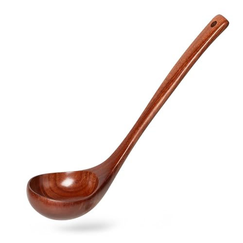 Wooden Soup Ladle for Cooking, 10.8 Inch, 2 oz, Teak Wood - Mahogany Reddish Brown / 10.8″-1.6oz
