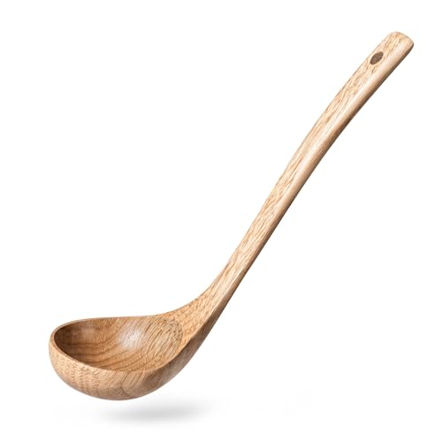 Wooden Soup Ladle for Cooking, 10.8 Inch, 2 oz, Teak Wood - Schima Light Yellow / 10.8″-2.0oz