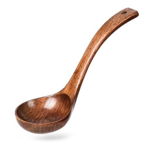 Wooden Soup Ladle for Cooking, 10.8 Inch, 2 oz, Teak Wood - Hardwood Brown / 10.8″-3.0oz
