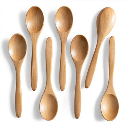 Small Wooden Spoons for Eating, 7-Piece Set, 5.8 Inch, Honey Spoons - Schima Yellowish / 7