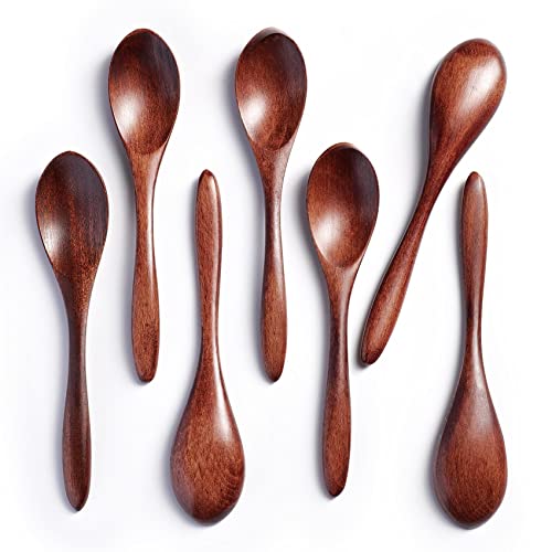 Small Wooden Spoons for Eating, 7-Piece Set, 5.8 Inch, Honey Spoons - Hardwood Brown / 7