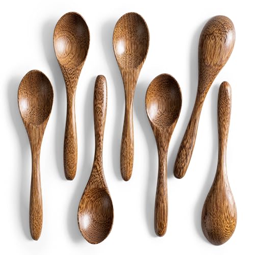Small Wooden Spoons for Eating, 7-Piece Set, 5.8 Inch, Honey Spoons - Padauk Black-Brown / 7