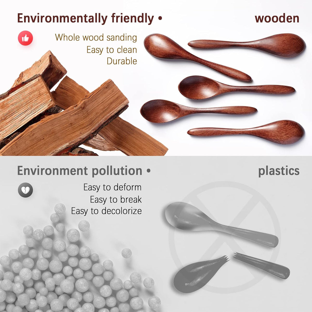 Small Wooden Spoons for Eating, 7-Piece Set, 5.8 Inch, Honey Spoons