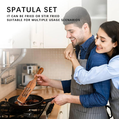 Wooden Spatulas for Cooking, 5-Piece Teak Spurtle Set, Smooth Finish
