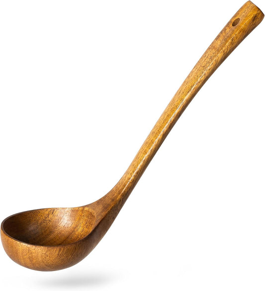 Wooden Soup Ladle for Cooking, 10.8 Inch, 2 oz, Teak Wood