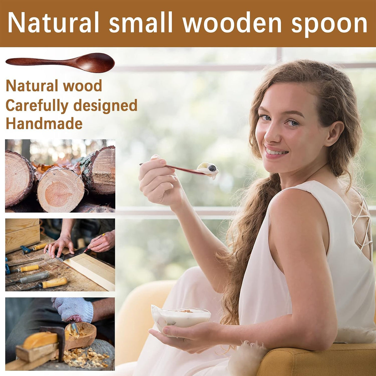 Small Wooden Spoons for Eating, 7-Piece Set, 5.8 Inch, Honey Spoons