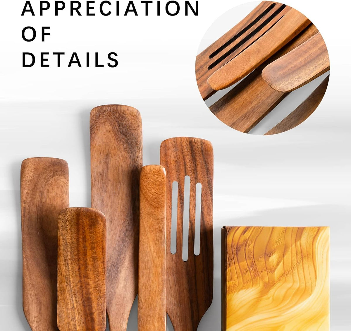 Wooden Spatulas for Cooking, 5-Piece Teak Spurtle Set, Smooth Finish