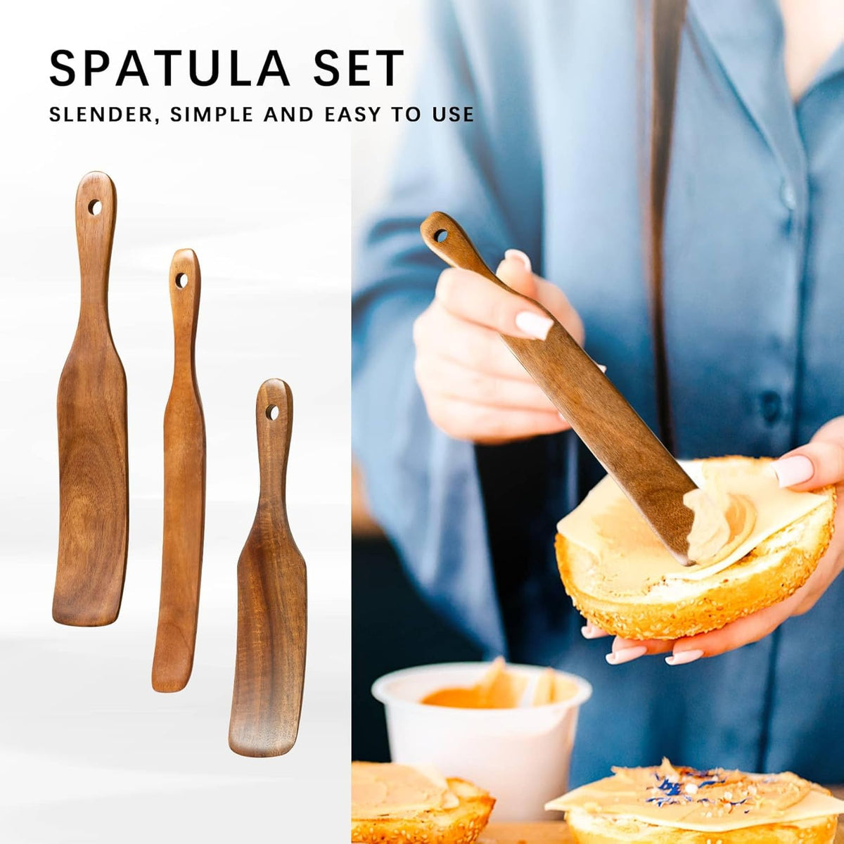Wooden Spatulas for Cooking, 5-Piece Teak Spurtle Set, Smooth Finish