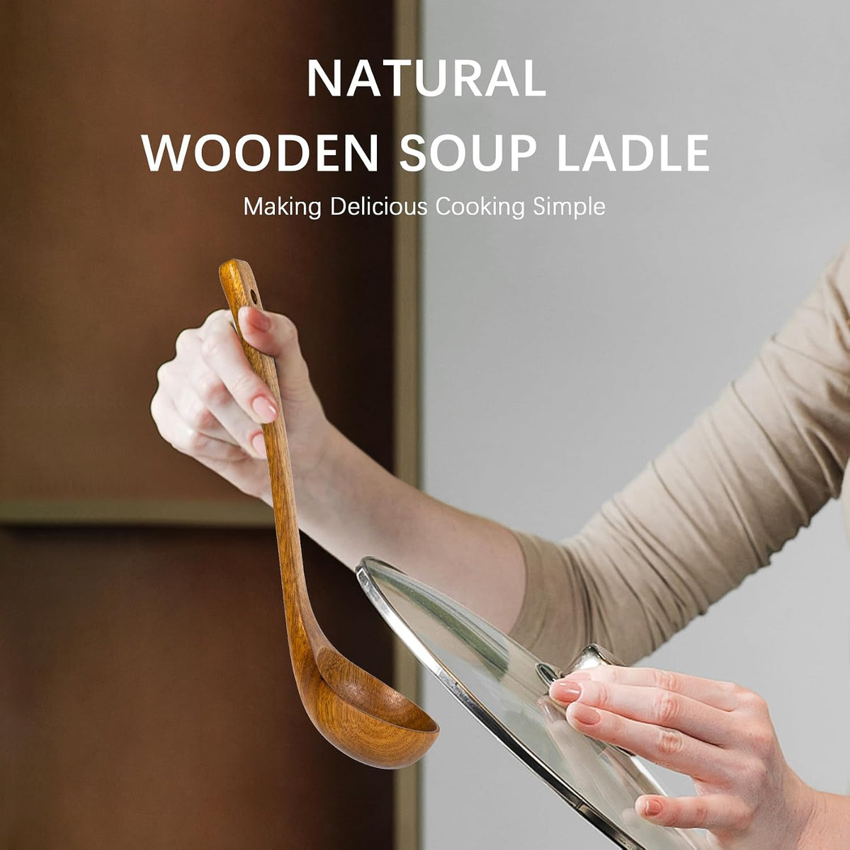 Wooden Soup Ladle for Cooking, 10.8 Inch, 2 oz, Teak Wood