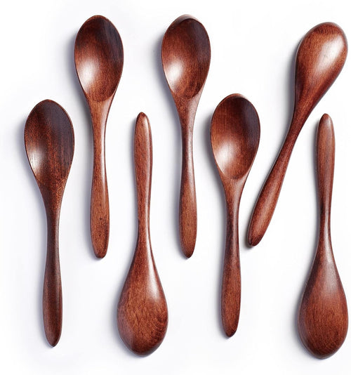 Small Wooden Spoons for Eating, 7-Piece Set, 5.8 Inch, Honey Spoons