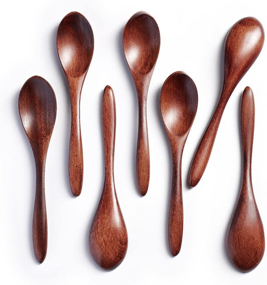 Small Wooden Spoons for Eating, 7-Piece Set, 5.8 Inch, Honey Spoons